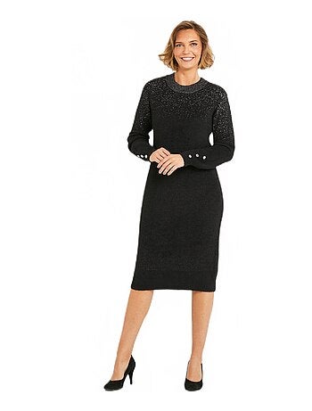 Robe pull courte brillante maille poilue