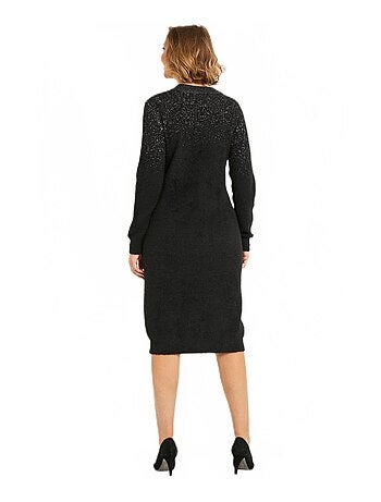 Robe pull courte brillante maille poilue