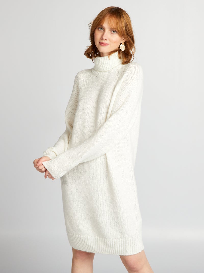 Robe pull courte en maille Blanc - Kiabi