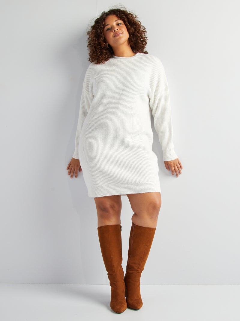 Robe pull courte en maille blanc - Kiabi