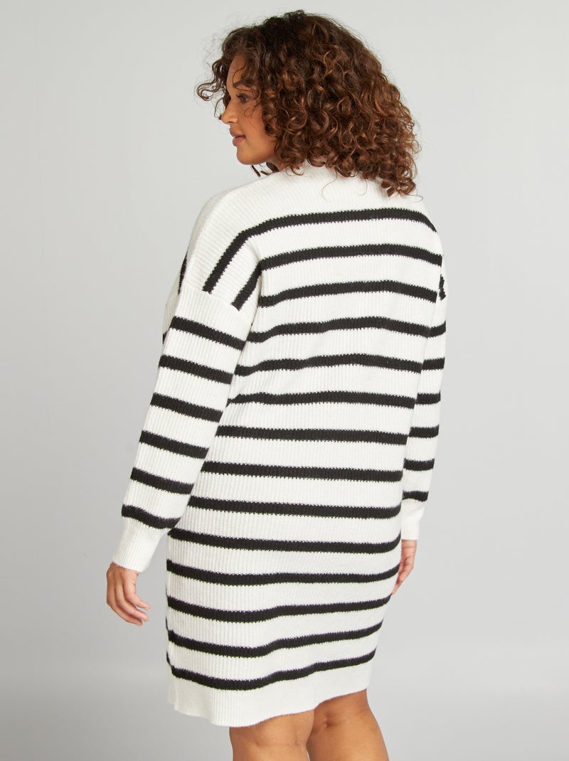 Robe pull courte en maille Blanc/noir - Kiabi