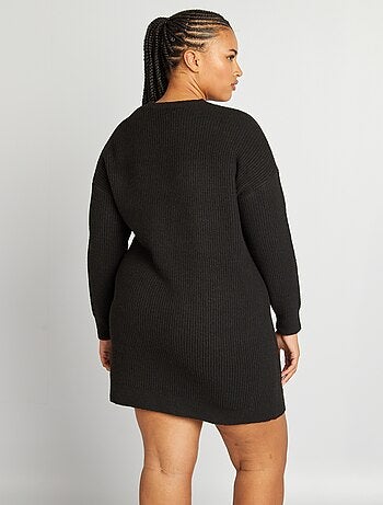 Robe Pull Courte Noire Avec Ailes D'ange Dans Le Dos - Glamour And Fashion, Tailles 34 à 44