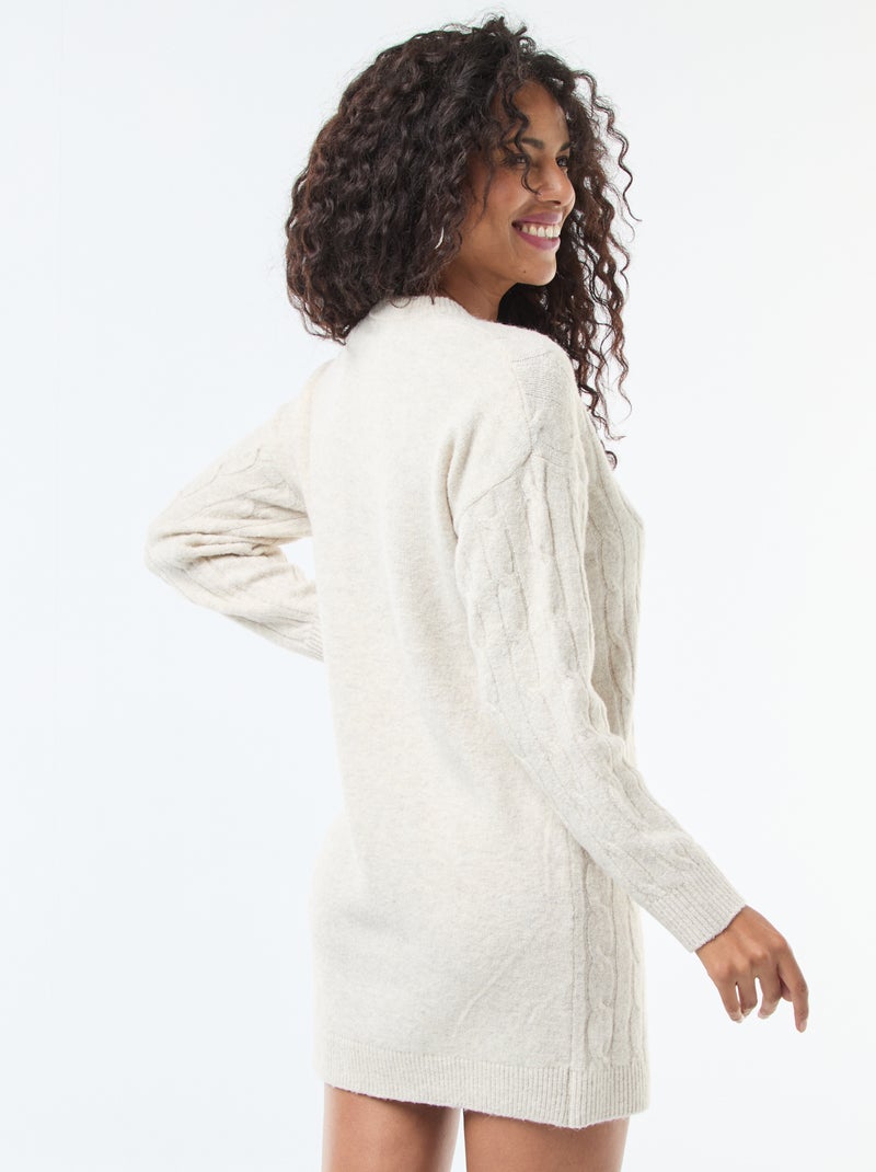 Robe pull courte en maille torsade Beige - Kiabi
