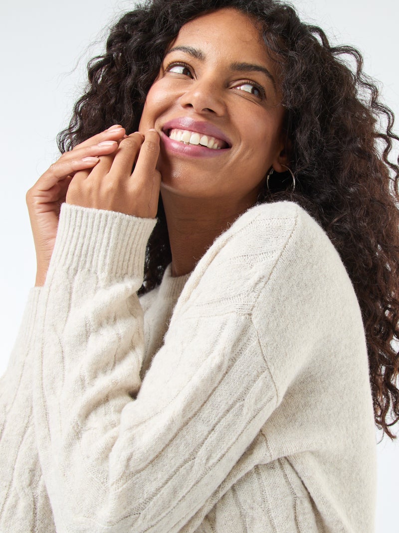 Robe pull courte en maille torsade Beige - Kiabi