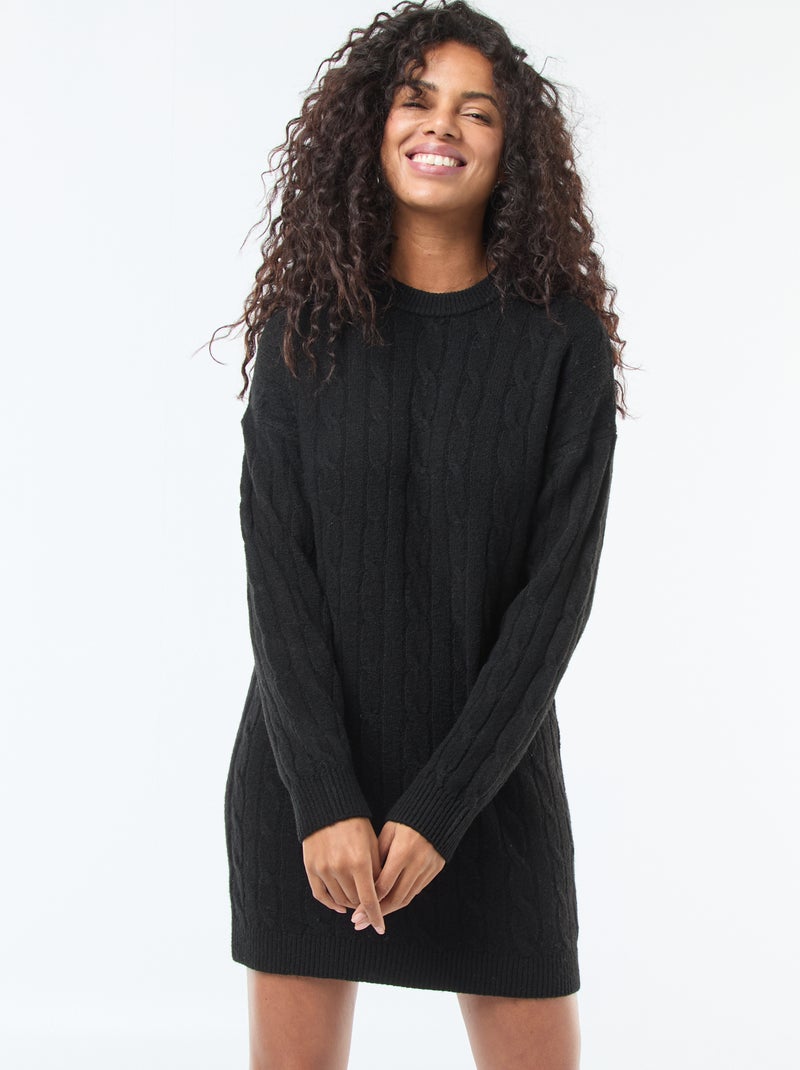 Robe pull courte en maille torsade Noir - Kiabi