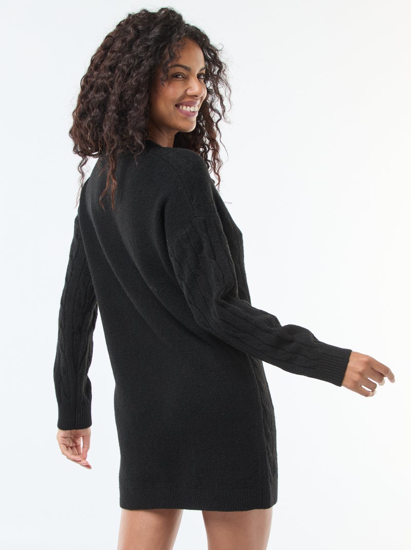 Robe pull courte en maille torsade Noir - Kiabi