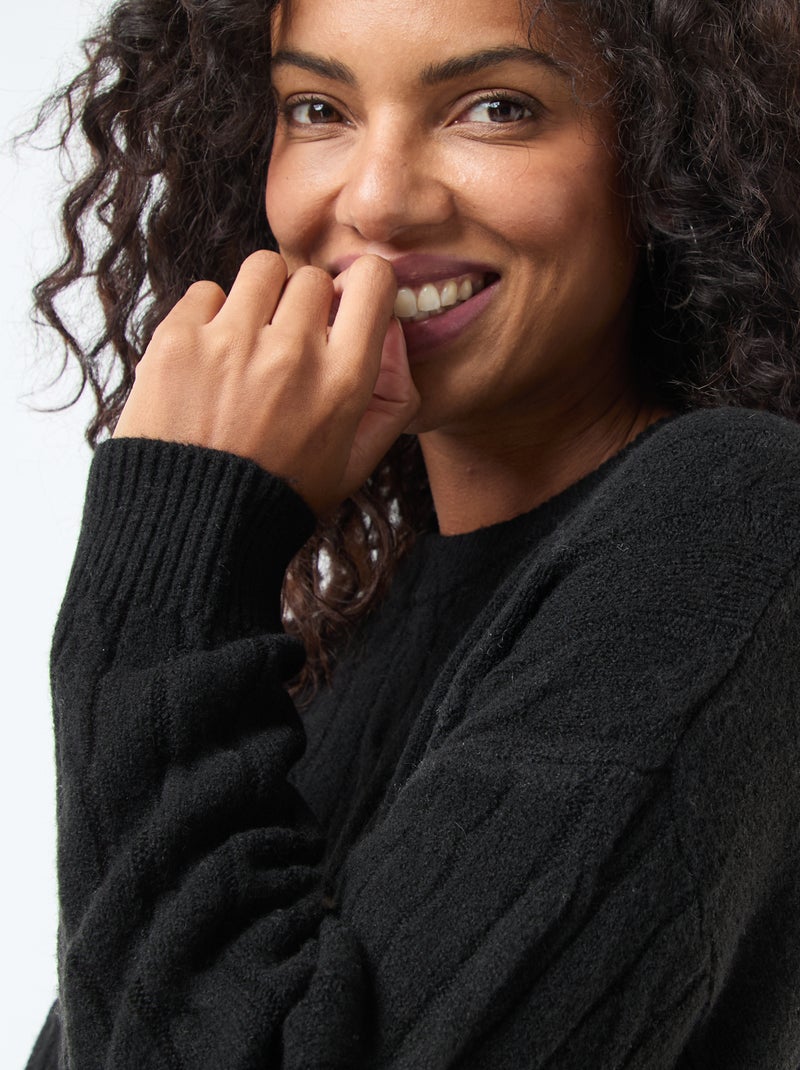 Robe pull courte en maille torsade Noir - Kiabi