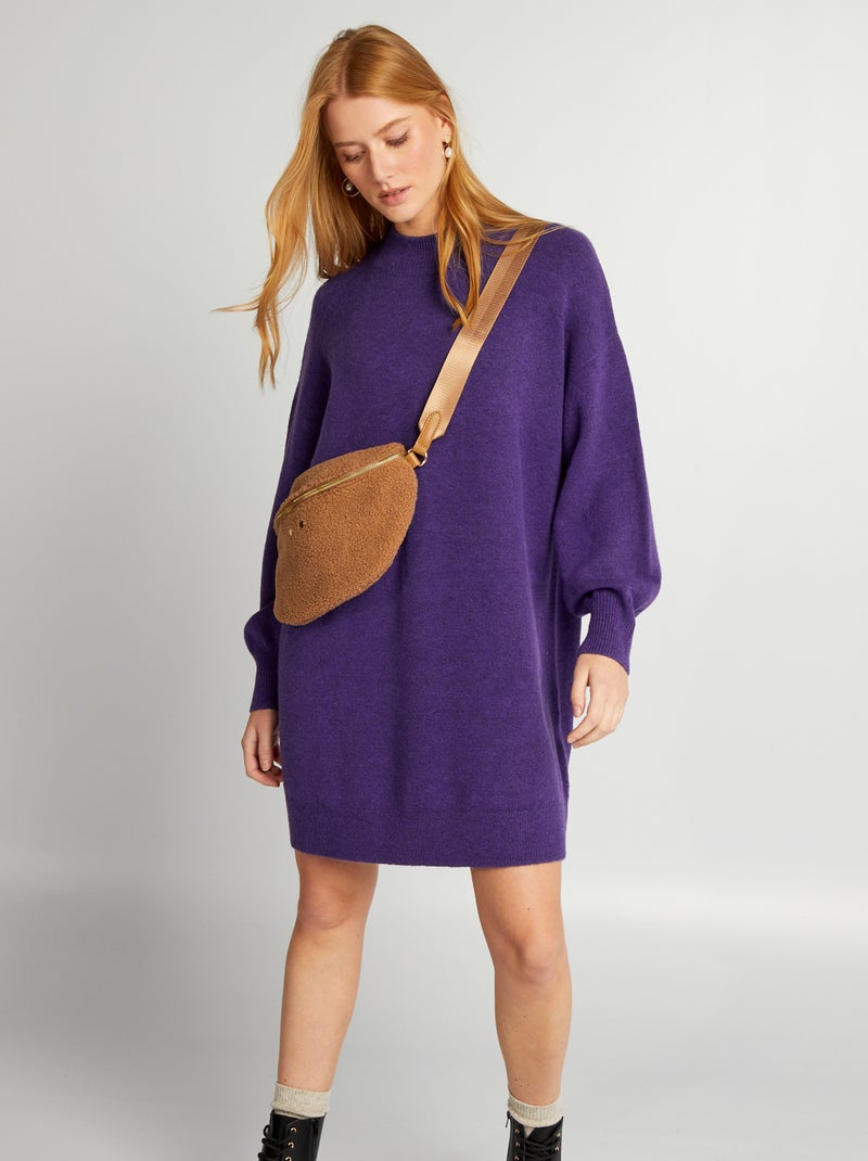 Robe pull courte en maille uni Violet - Kiabi
