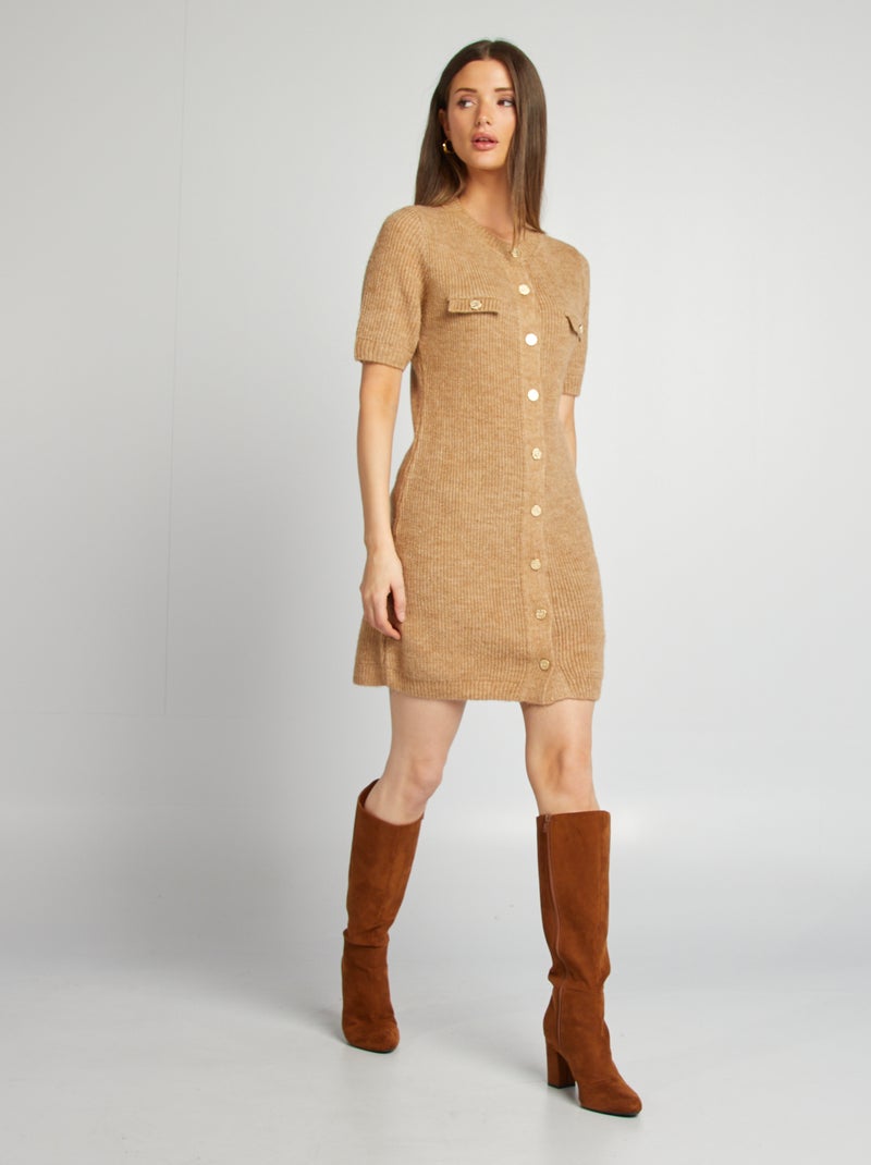 Robe pull courte en tricot BEIGE - Kiabi