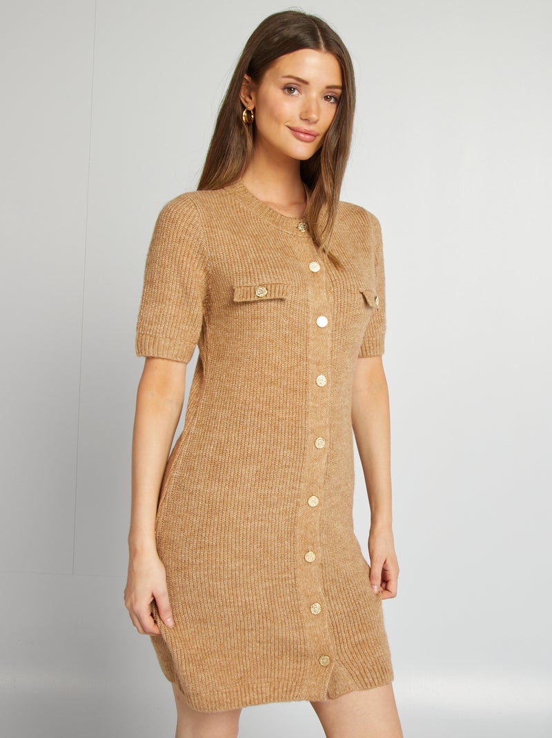 Robe pull courte en tricot BEIGE - Kiabi