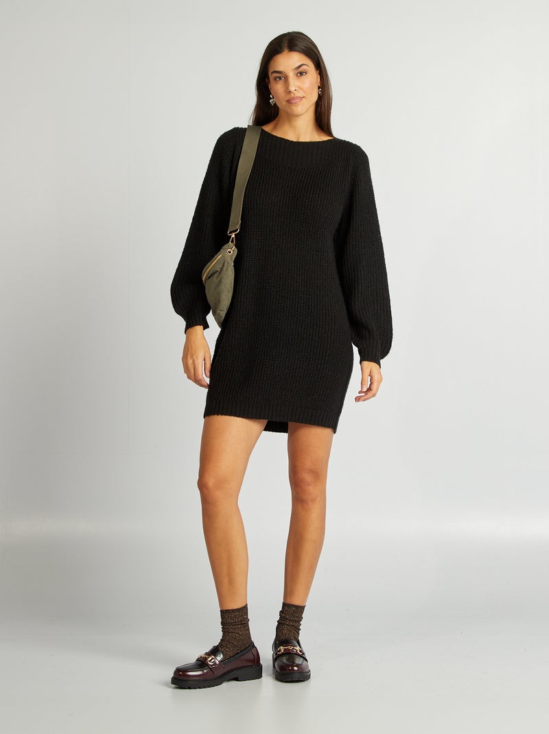 Robe pull courte en tricot Noir - Kiabi