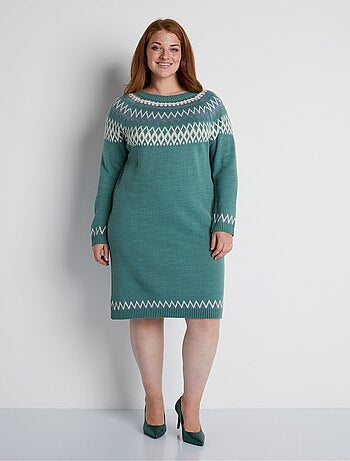 Robe pull courte jacquard soleil