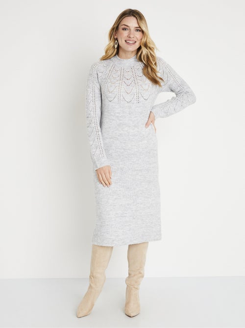 Robe-pull courte tricot ajouré col rond - Afibel - Kiabi