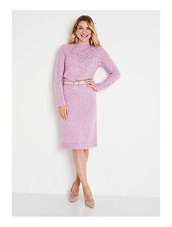 Robe-pull courte tricot ajouré col rond - Afibel