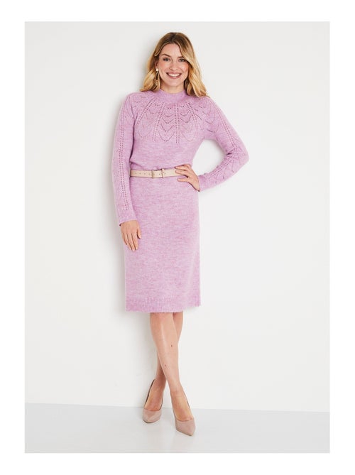 Robe-pull courte tricot ajouré col rond - Afibel - Kiabi