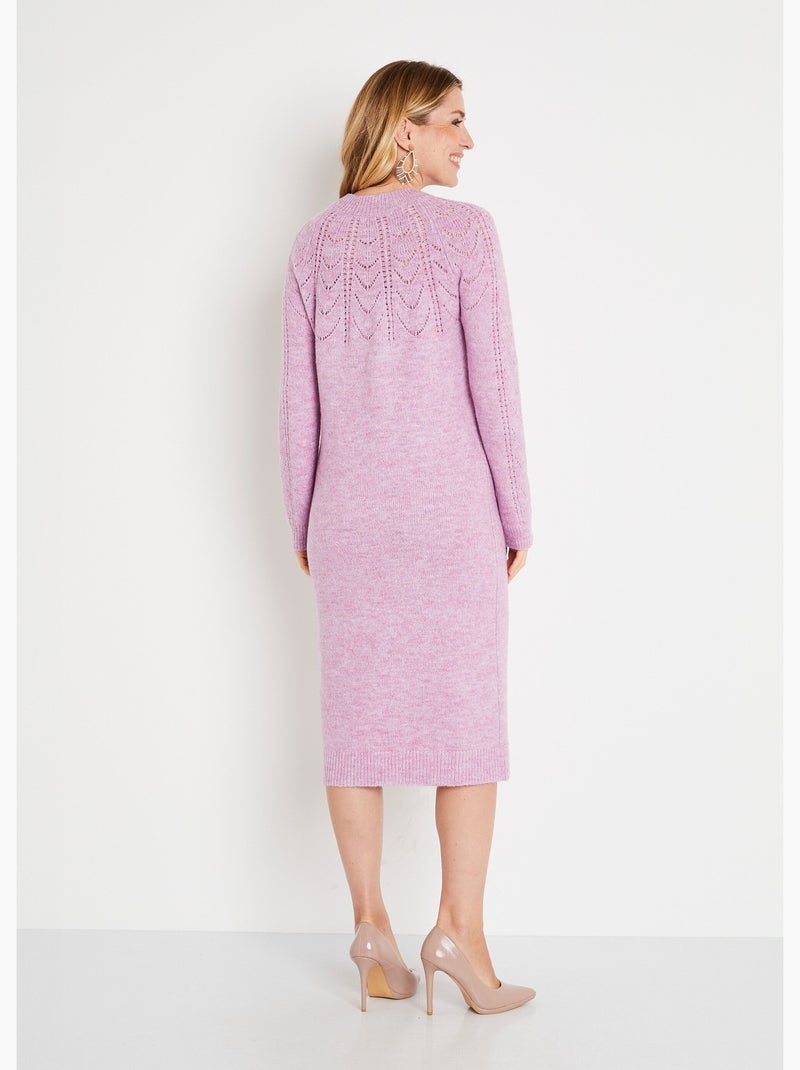 Robe-pull courte tricot ajouré col rond - Afibel Mauve lilas - Kiabi