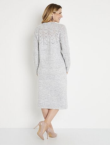 Robe-pull courte tricot ajouré col rond
