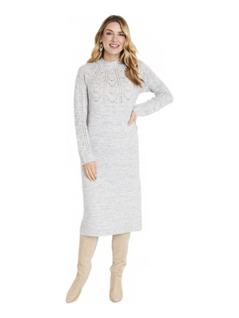 Robe pull courte tricot ajouré col rond Gris clair - Kiabi