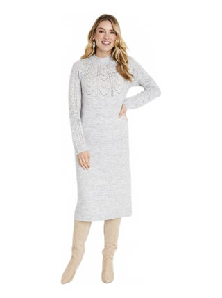 Robe pull courte tricot ajouré col rond