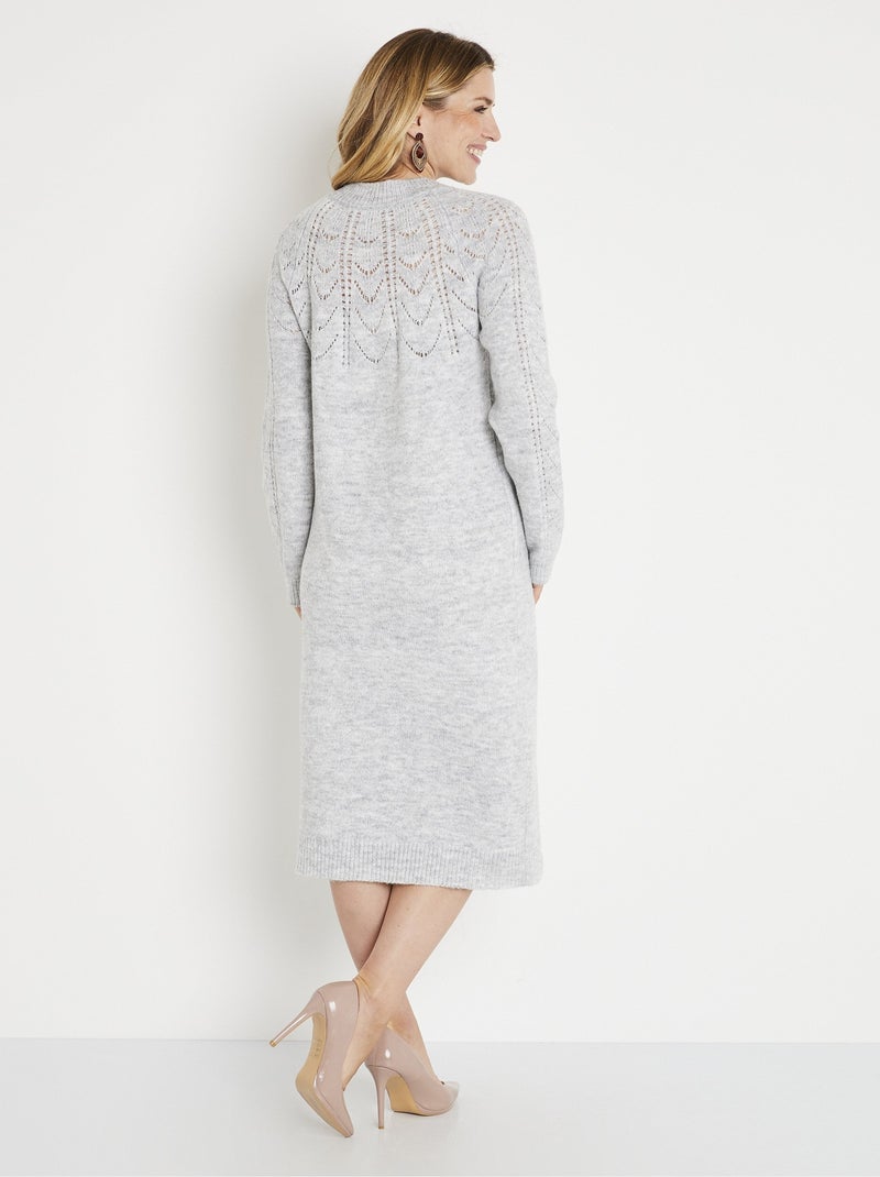 Robe-pull courte tricot ajouré col rond Gris clair - Kiabi