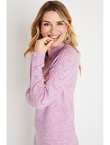 Robe-pull courte tricot ajouré col rond