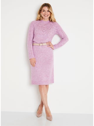 Robe pull courte tricot ajouré col rond