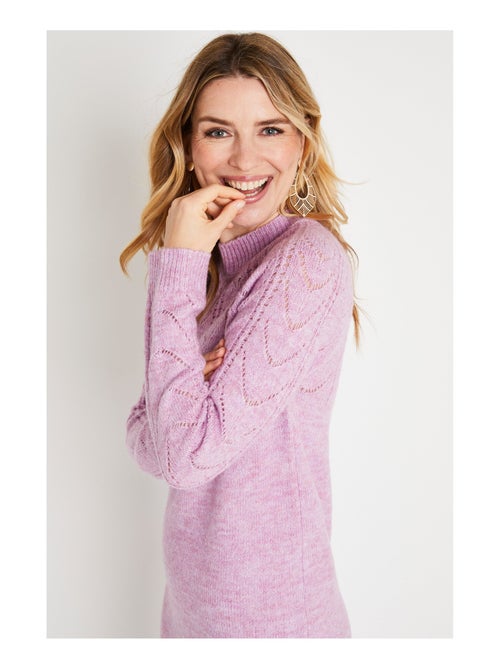 Robe-pull courte tricot ajouré col rond - Kiabi