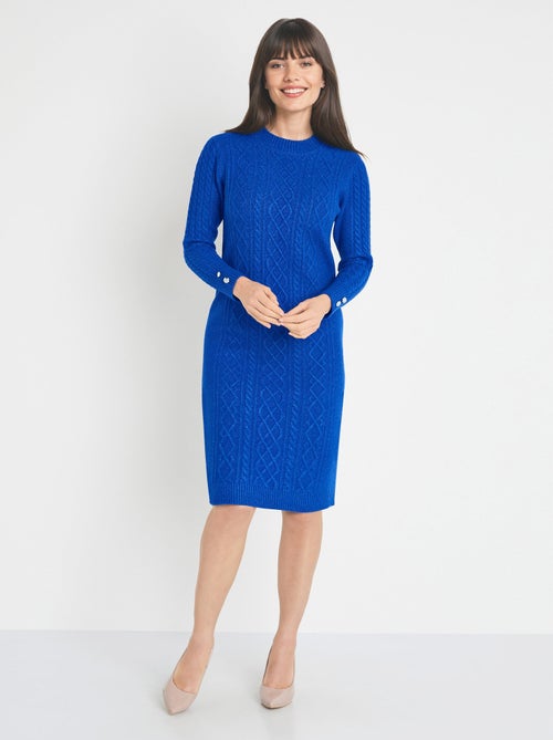 Robe-pull courte tricot uni col rond - Afibel - Kiabi
