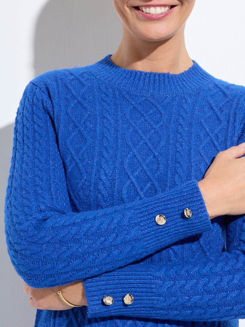 Robe-pull courte tricot uni col rond - Afibel Bleu - Kiabi