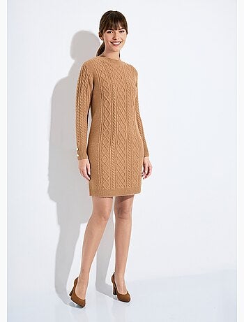 Robe-pull courte tricot uni col rond - Afibel