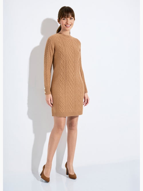 Robe-pull courte tricot uni col rond - Afibel - Kiabi