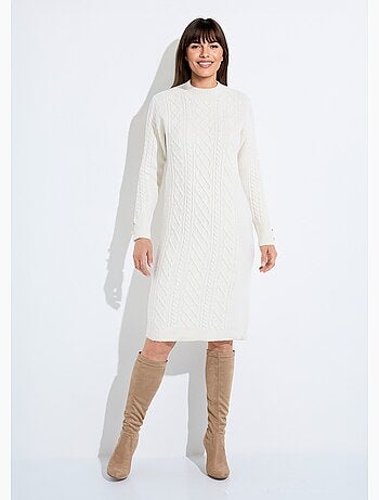 Robe-pull courte tricot uni col rond - Afibel