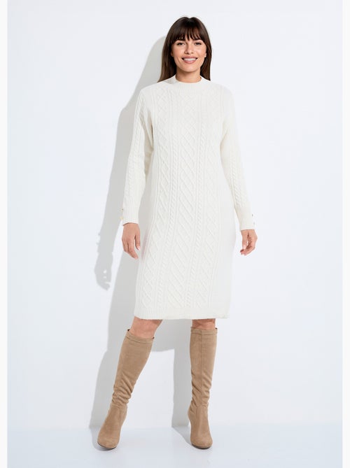 Robe-pull courte tricot uni col rond - Afibel - Kiabi