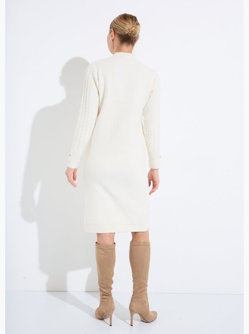 Robe-pull courte tricot uni col rond - Afibel Ecru - Kiabi