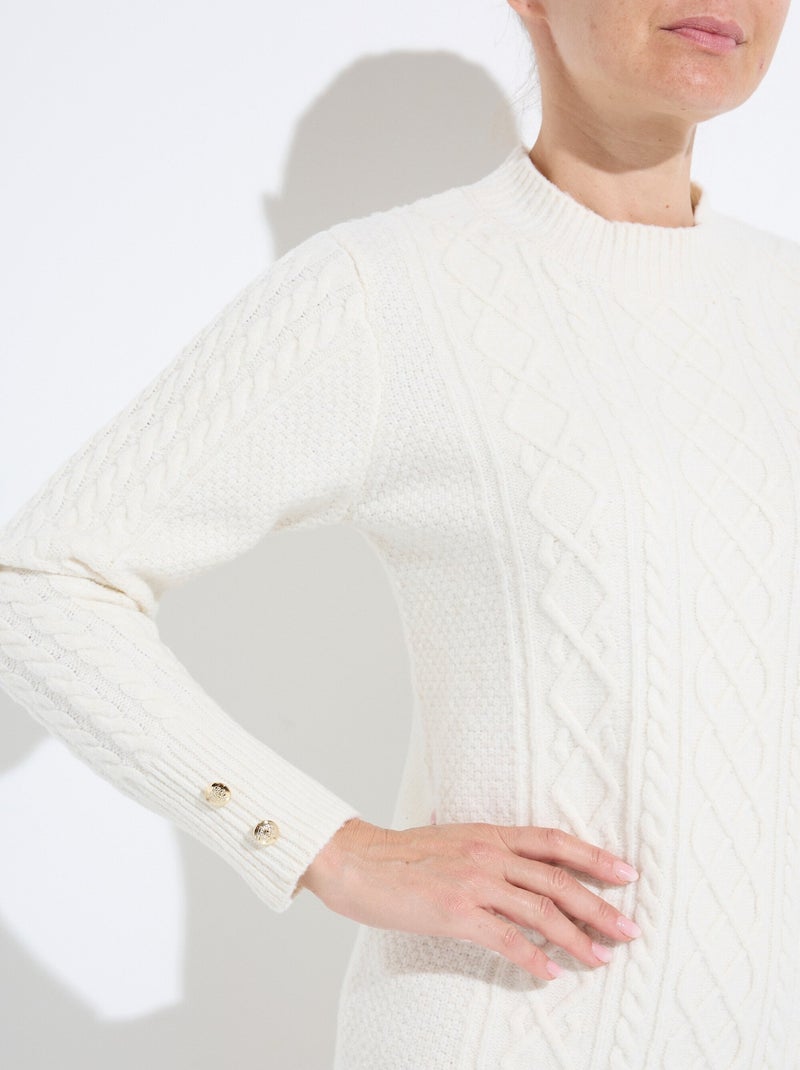 Robe-pull courte tricot uni col rond - Afibel Ecru - Kiabi