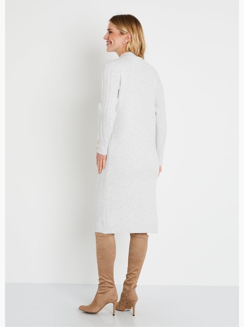 Robe-pull courte tricot uni col rond - Afibel Gris chiné - Kiabi