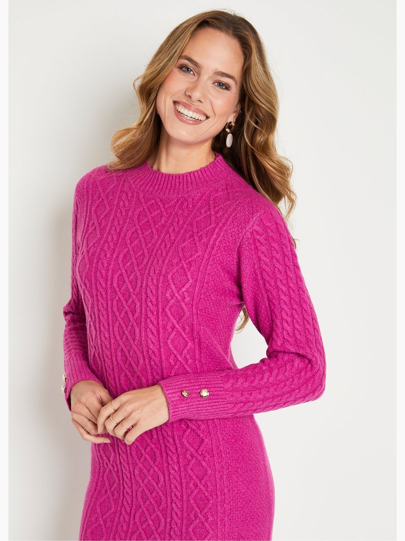 Robe-pull courte tricot uni col rond - Afibel Rose - Kiabi