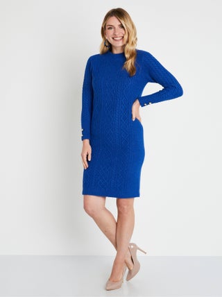 Robe pull courte tricot uni col rond