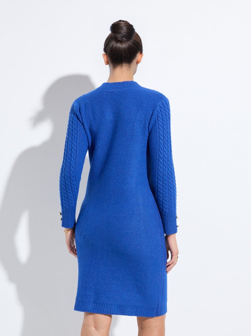 Robe-pull courte tricot uni col rond Bleu - Kiabi