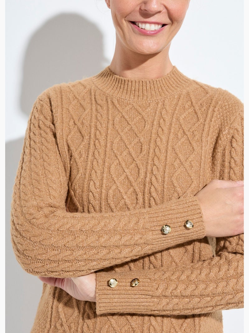 Robe-pull courte tricot uni col rond Camel - Kiabi