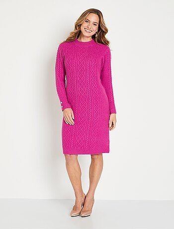 Robe-pull courte tricot uni col rond