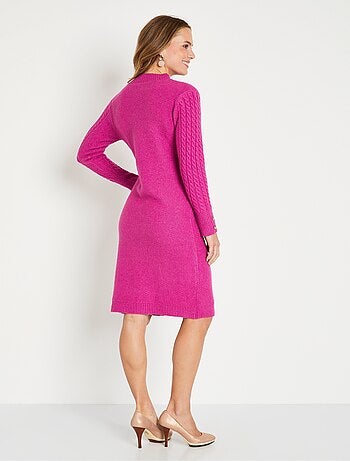 Robe-pull courte tricot uni col rond