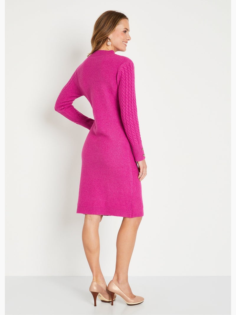 Robe-pull courte tricot uni col rond Rose - Kiabi