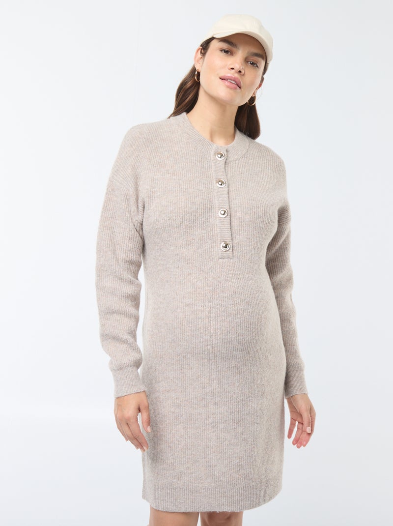 Robe pull d'allaitement à ouverture boutonnée Beige - Kiabi