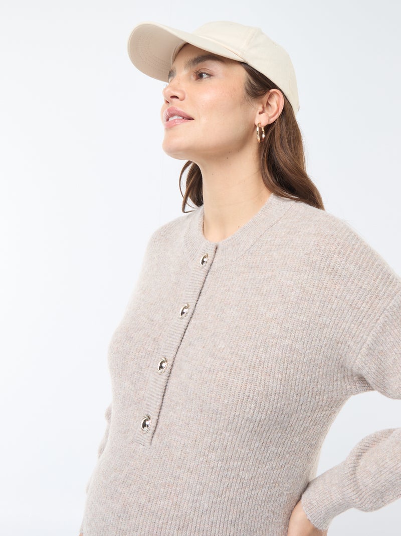 Robe pull d'allaitement à ouverture boutonnée Beige - Kiabi