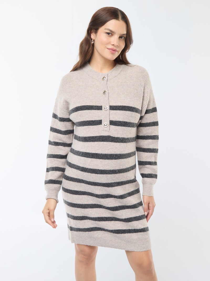 Robe pull d'allaitement à ouverture boutonnée Beige - Kiabi