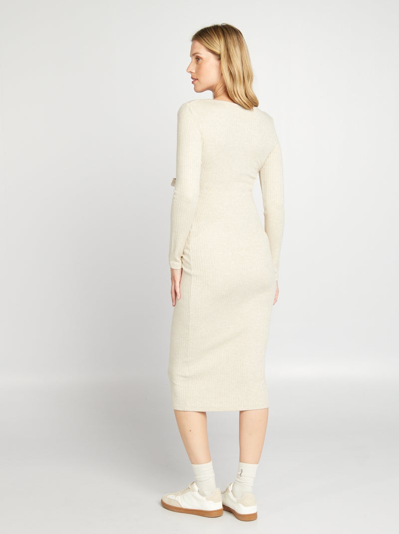 Robe pull d'allaitement maille côtelée Beige - Kiabi