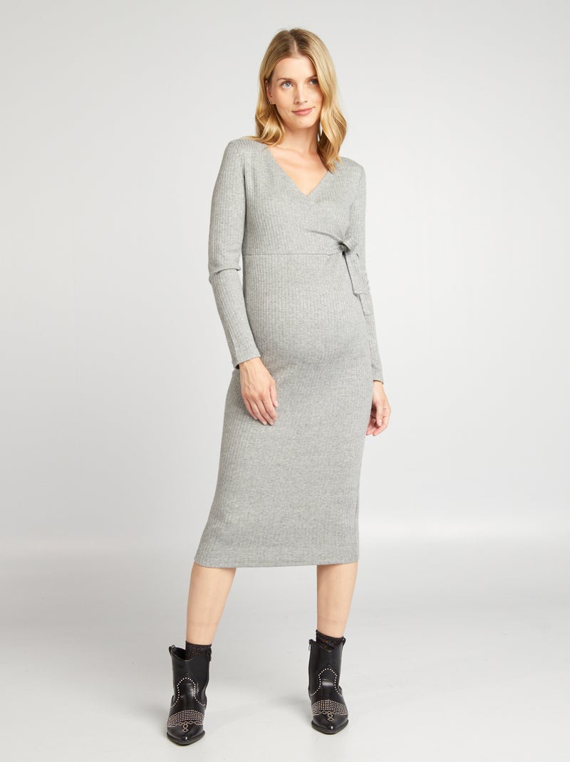 Robe pull d'allaitement maille côtelée Gris - Kiabi
