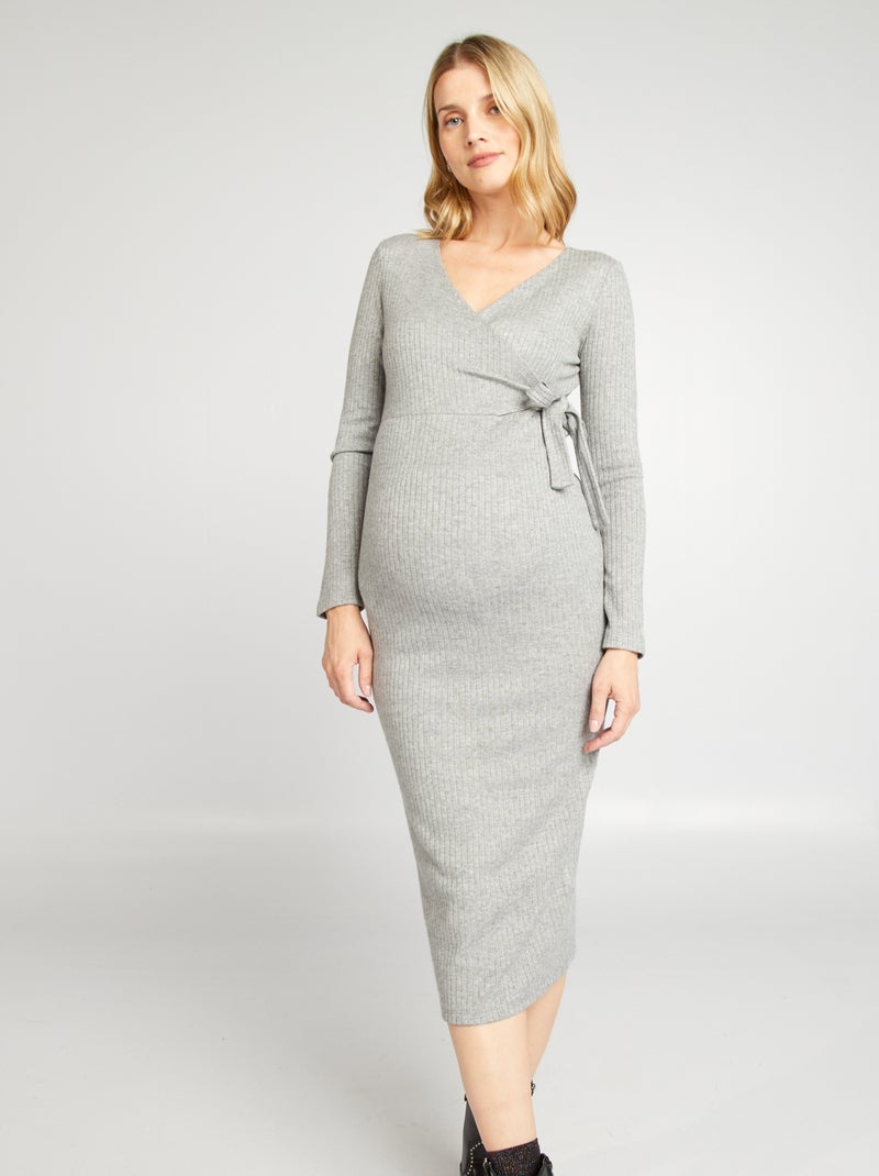 Robe pull d'allaitement maille côtelée Gris - Kiabi