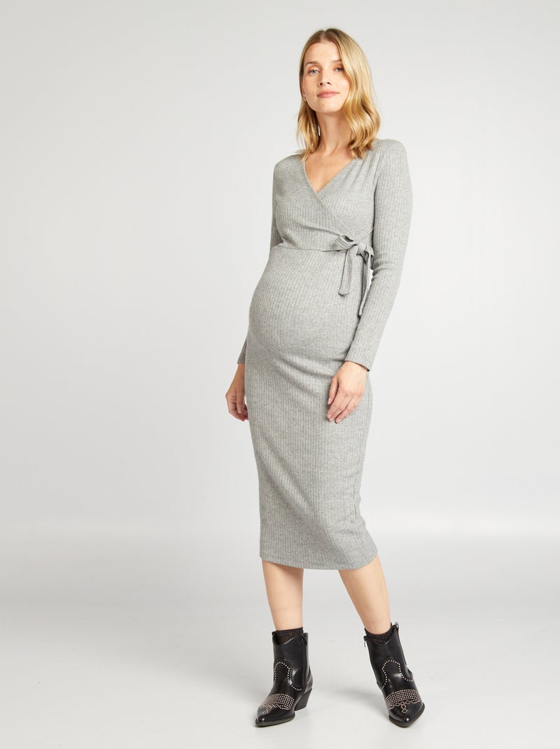 Robe pull d'allaitement maille côtelée Gris - Kiabi